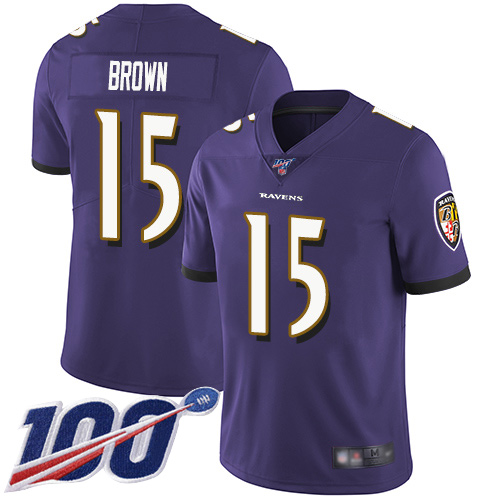 Baltimore Ravens Limited Purple Men Marquise Brown Home Jersey NFL Football 15 100th Season Vapor Untouchable